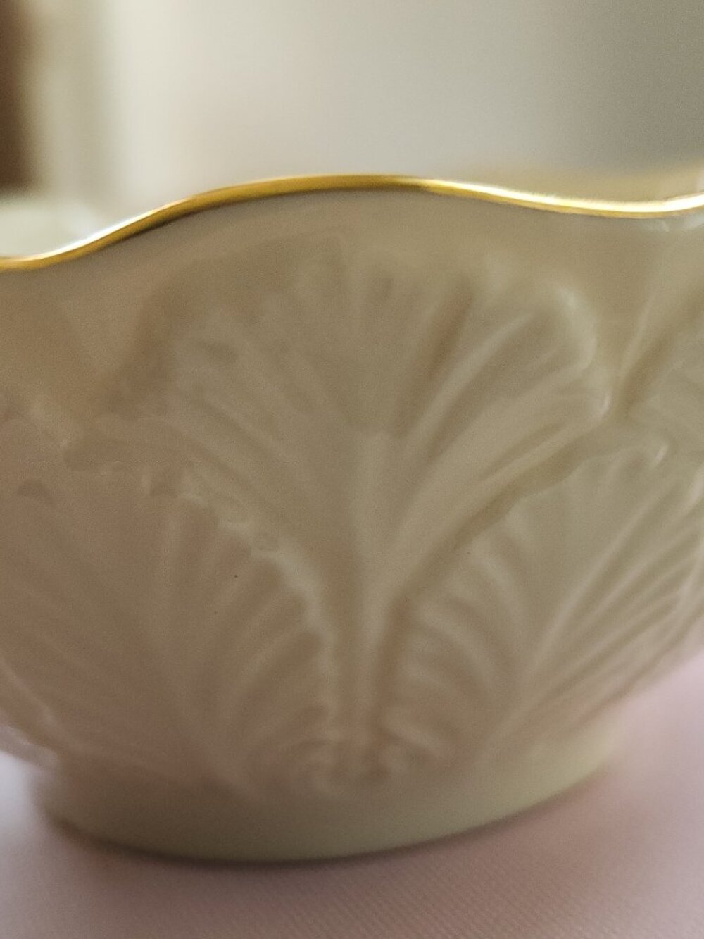 Lenox Porcelain Bowl With Embossed Leaves and Gold Trim